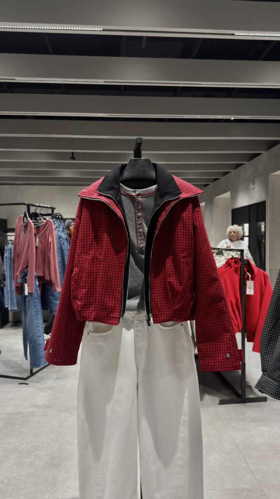 Red Zara bomber jacket
